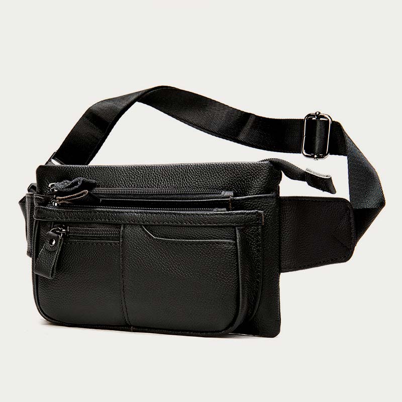 Klassische Sling Bag aus Leder für Herren, Gürteltasche mit verstellbarem Riemen