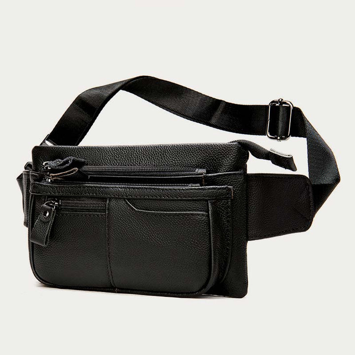 Klassische Sling Bag aus Leder für Herren, Gürteltasche mit verstellbarem Riemen