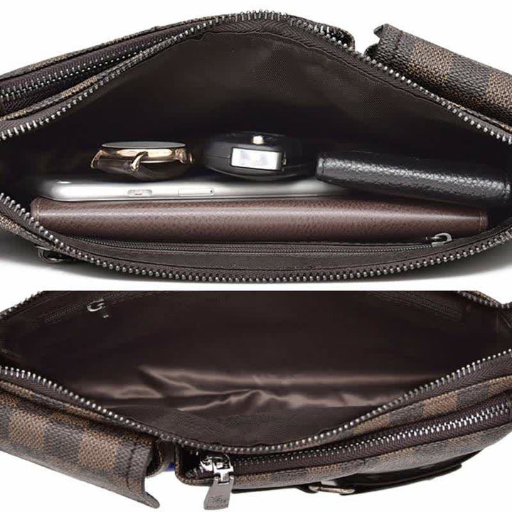 Gürteltasche für Herren, Leder, kariert, Reise-Umhängetasche, Brusttasche