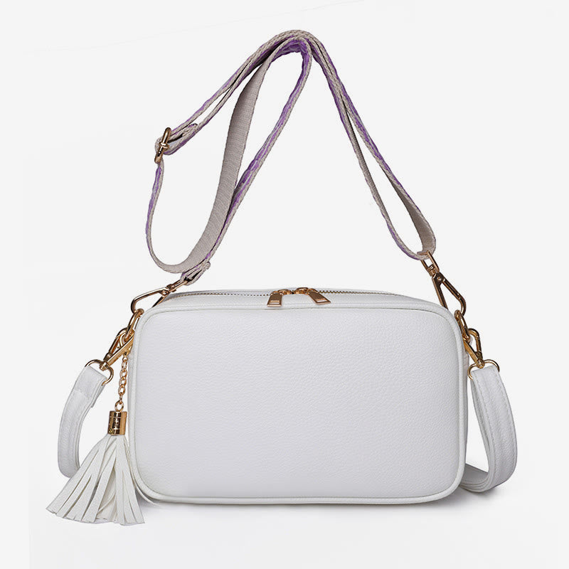 Umhängetasche für Damen mit Quaste, einfarbig, lässige Ledertasche