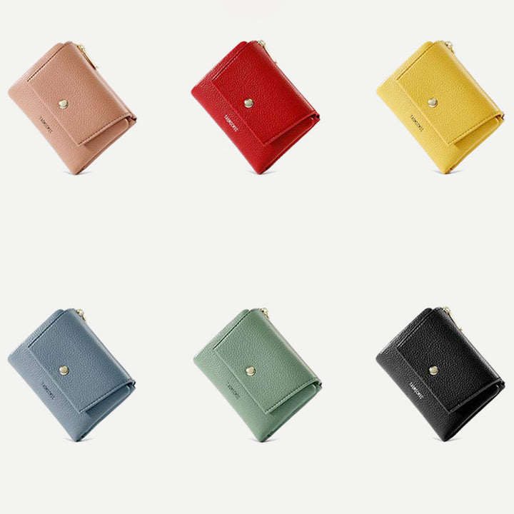 Mini-Geldbörse für Damen aus PU, zweifach gefaltet, kurze Brieftasche mit mehreren Kartenfächern