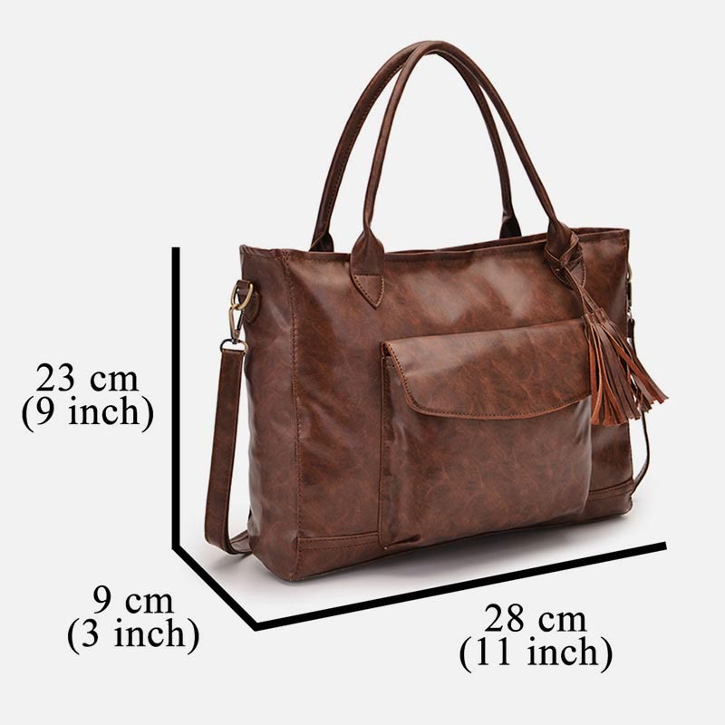 Retro Leder Tote Quaste Dekor Klassische Multifunktionale Reisetasche - image 7