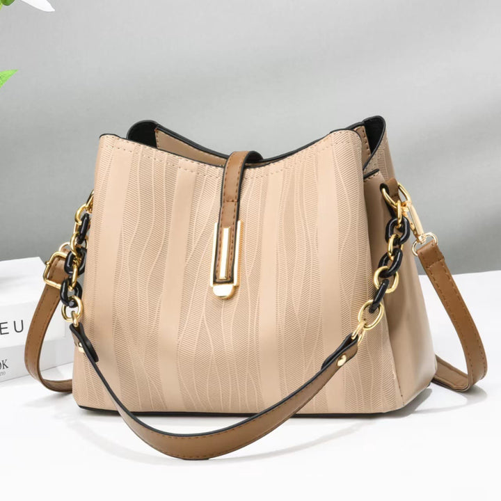 Handtasche mit Streifenmuster für Damen, groß, veganes Leder, Umhängetasche
