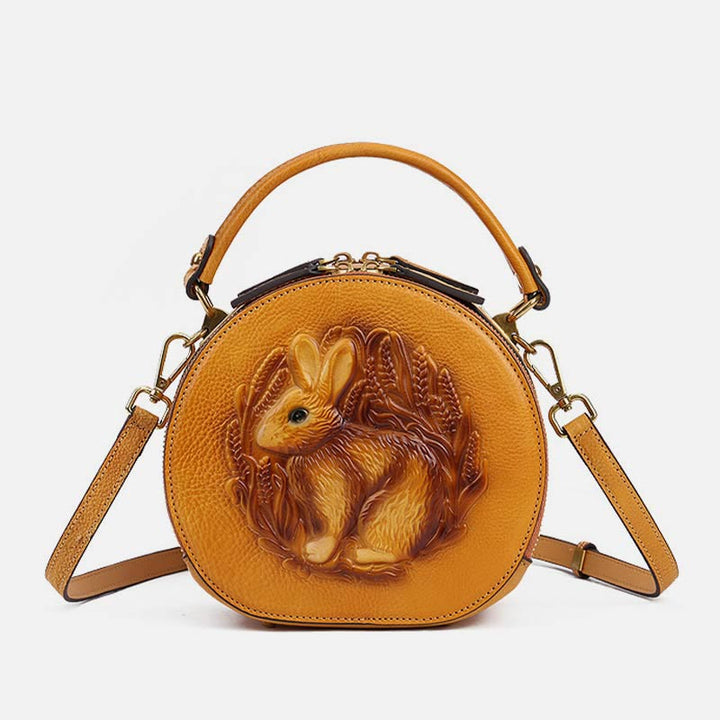 Retro Hase Prägung Handtasche Folk Custom Crossbody Leder Geldbörse