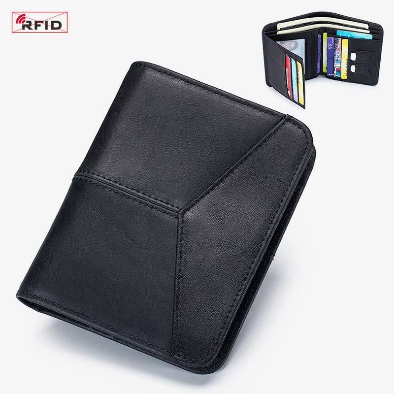 Herren RFID Bifold Trifold Geldbörse Einfarbige Leder Multifunktionale Geldbörse