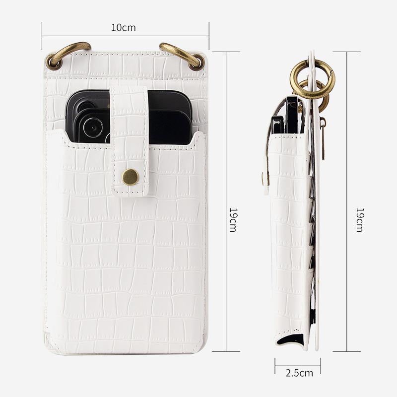 Elegante Umhängetasche fürs Telefon mit mehreren Fächern und Spiegel