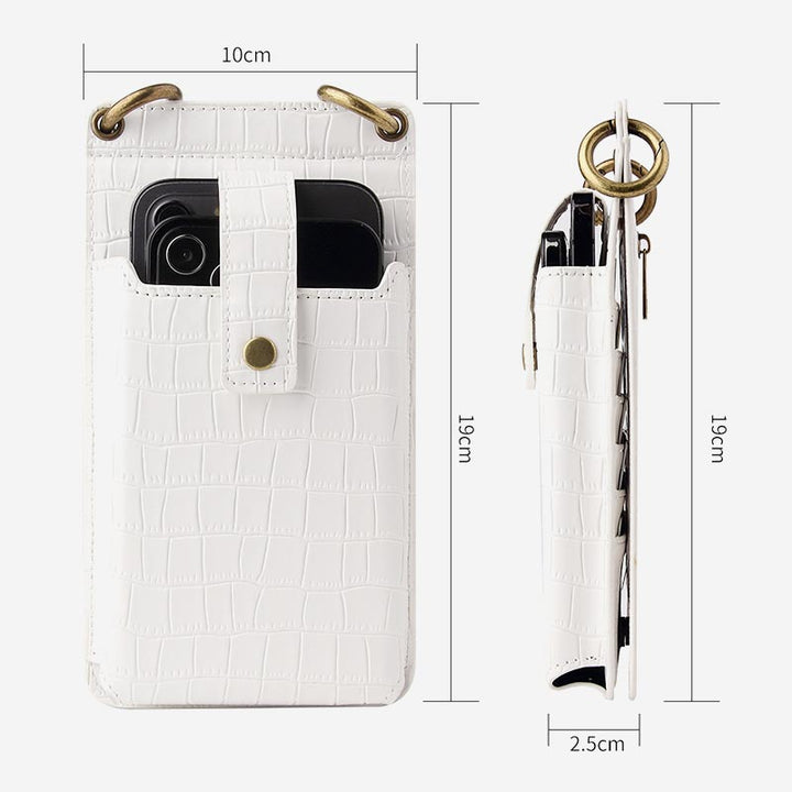 Elegante Umhängetasche fürs Telefon mit mehreren Fächern und Spiegel