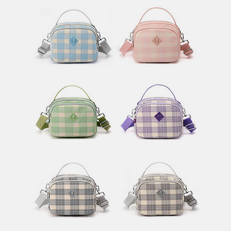 3-lagige Umhängetasche für Damen, leichte Schultertasche mit Karomuster
