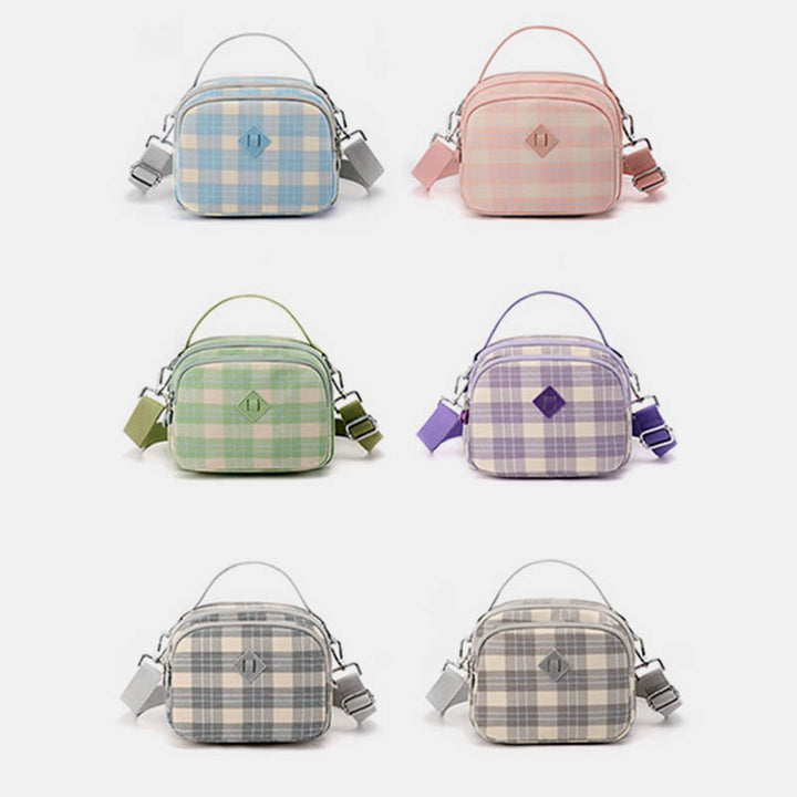 3-lagige Umhängetasche für Damen, leichte Schultertasche mit Karomuster
