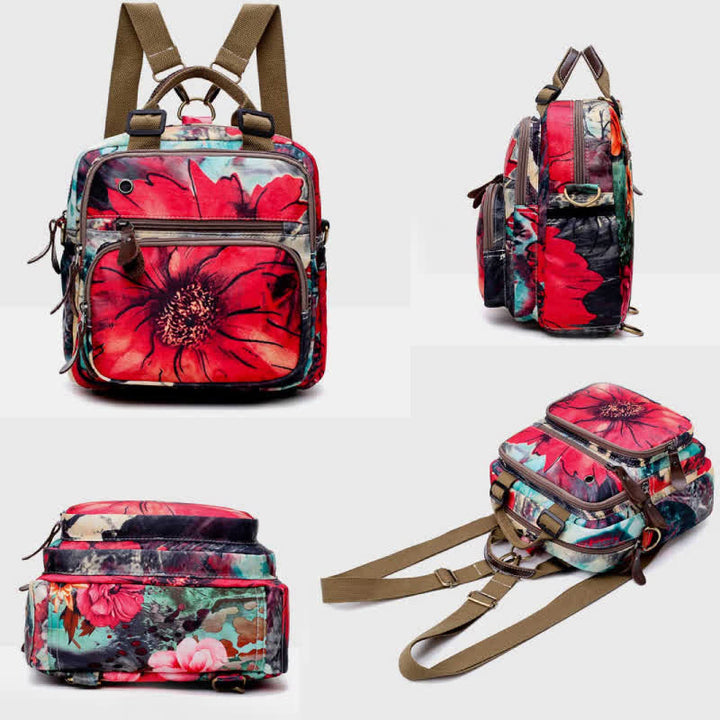 Multifunktionaler wasserdichter Rucksack mit Blumendruck, Wickeltasche mit Blumenmuster, Umhängetasche 