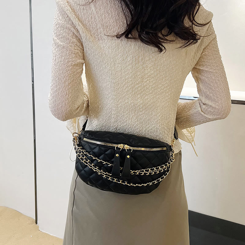 Rhomboid gesteppte Brusttasche Damen Gürteltasche mit Kettendekor