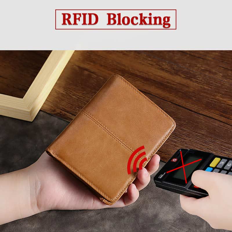Herren Geldbörse aus echtem Leder mit RFID-Schutz, kurze Geldbörse