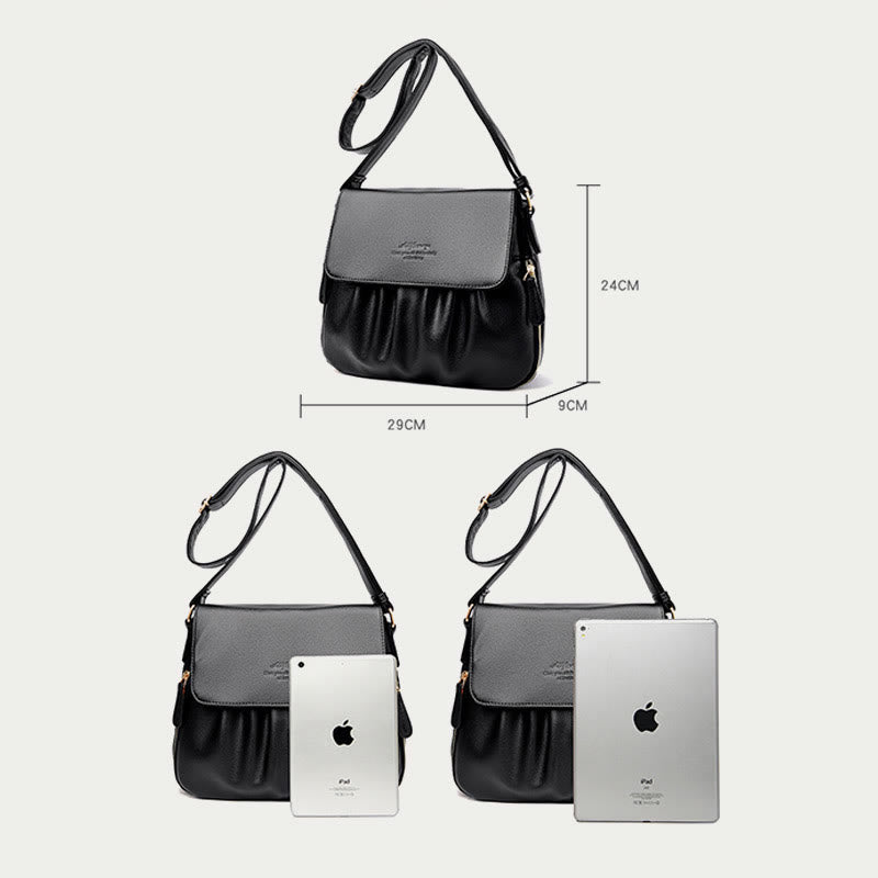 Freizeit-Umhängetasche für Damen im Plissee-Stil, leichte Ledertasche