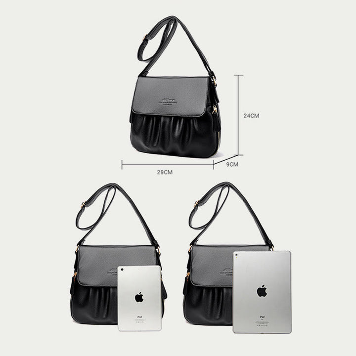 Freizeit-Umhängetasche für Damen im Plissee-Stil, leichte Ledertasche