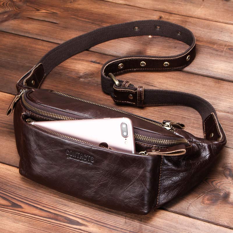 Gürteltasche aus echtem Leder, Brusttasche mit verstellbarem Gürtel