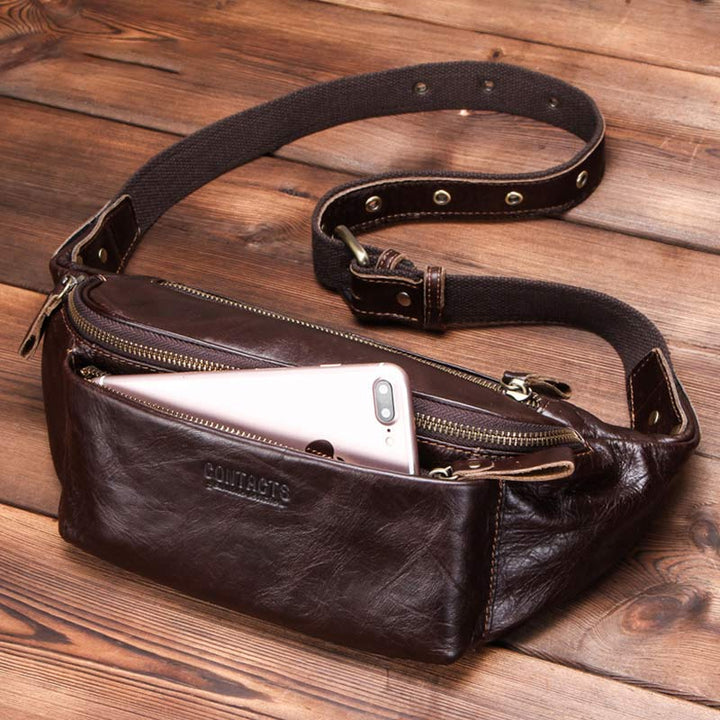 Gürteltasche aus echtem Leder, Brusttasche mit verstellbarem Gürtel
