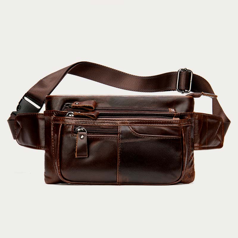 Klassische Sling Bag aus Leder für Herren, Gürteltasche mit verstellbarem Riemen