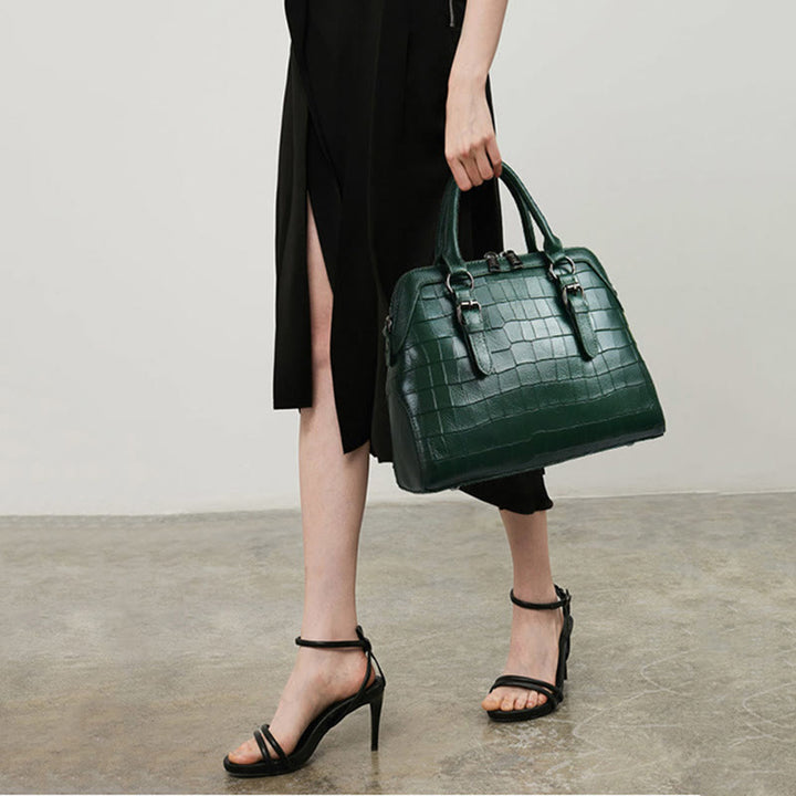 Elegante Handtasche Umhängetasche aus Leder mit Krokodilmuster in reiner Farbe