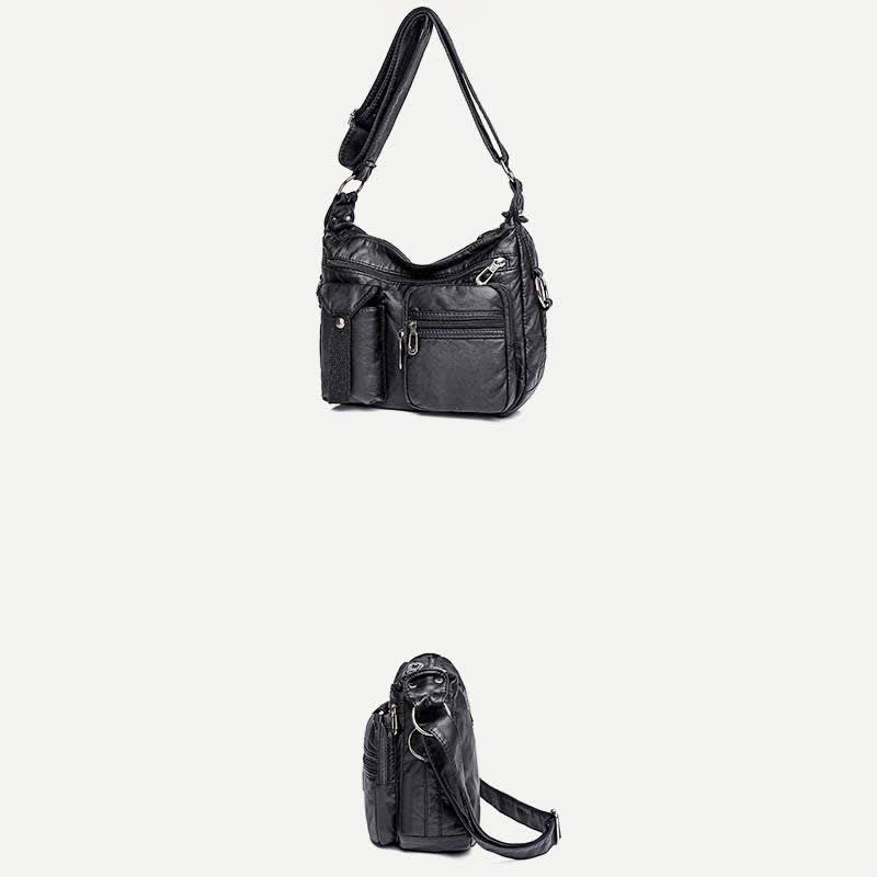 Damen Umhängetasche aus weichem Leder mit zwei Fächern, geräumige Handtasche, Schultertasche