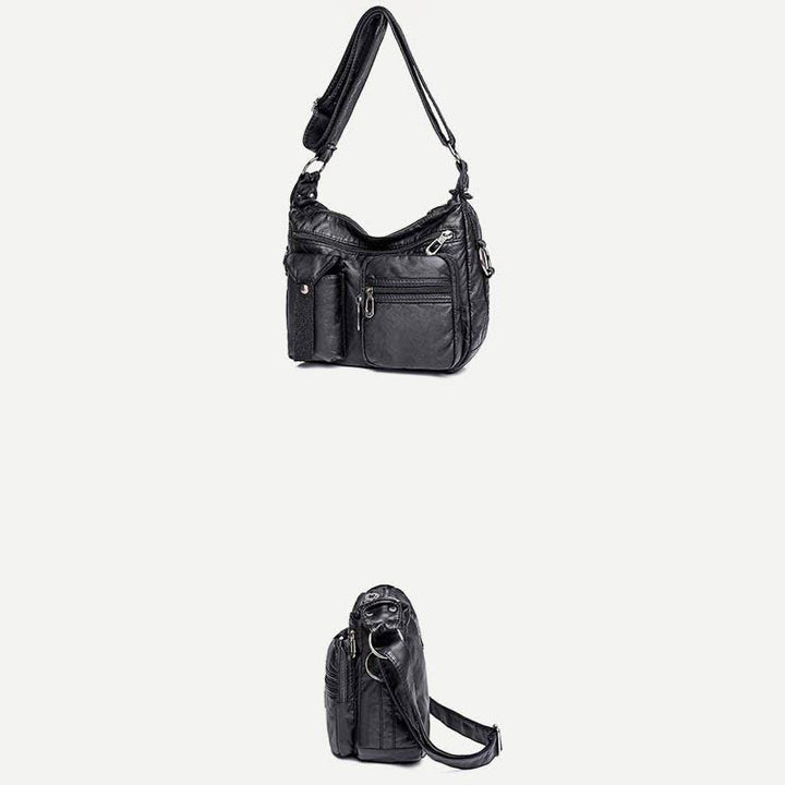 Damen Umhängetasche aus weichem Leder mit zwei Fächern, geräumige Handtasche, Schultertasche