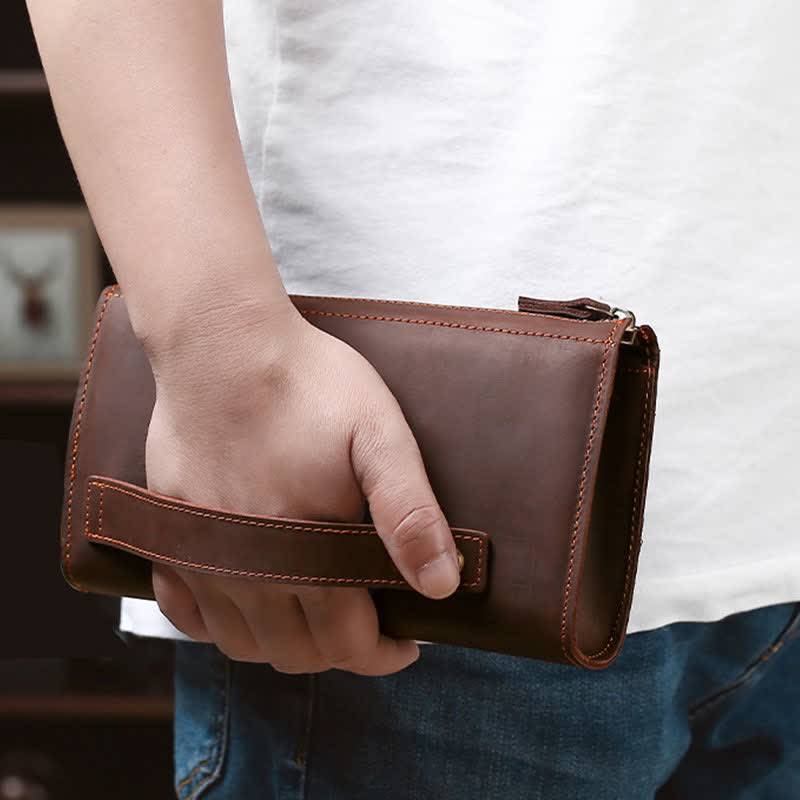 Große Kapazität Leder Männer Clutch Handtasche lange Brieftasche Handytasche
