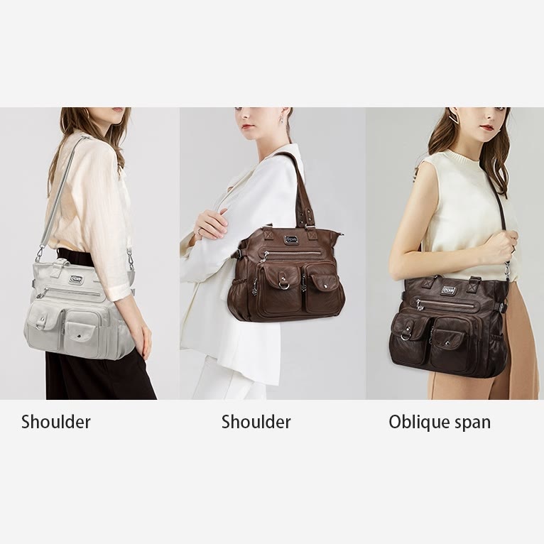 Große Umhängetasche für Damen mit mehreren Taschen und zwei Verwendungsmöglichkeiten
