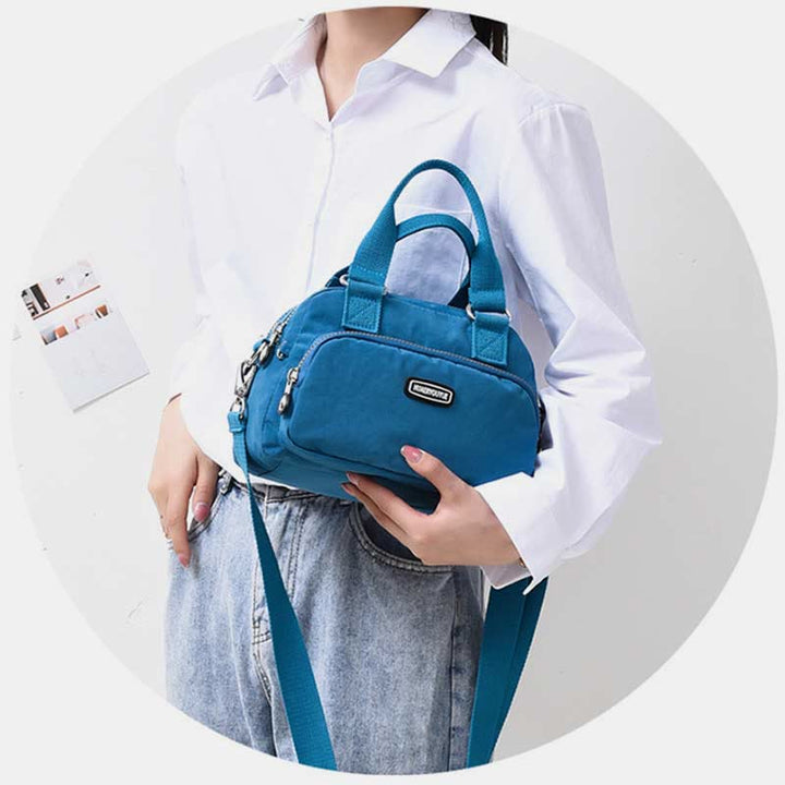 Handtasche für Damen, lila, Nylon, leicht, Einkaufstasche mit Reißverschluss