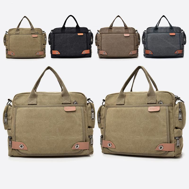 Messenger Bag für Herren, lässige Umhängetasche aus Canvas mit mehreren Taschen