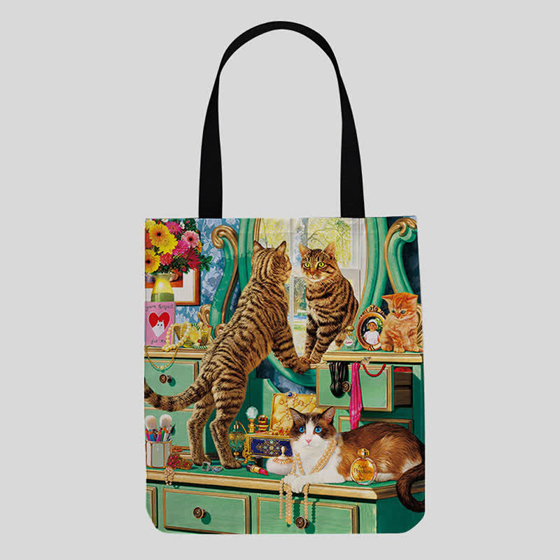 Süße Kätzchen-Tragetasche aus Segeltuch für Damen und Herren, multifunktionale Schultertaschen
