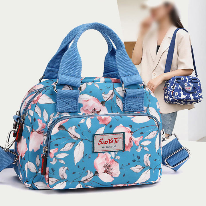 Umhängetasche aus Nylon für Damen, Handtasche mit buntem Blumendruck