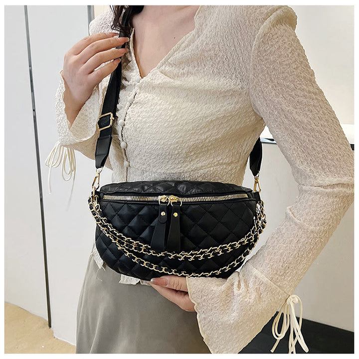 Rhomboid gesteppte Brusttasche Damen Gürteltasche mit Kettendekor
