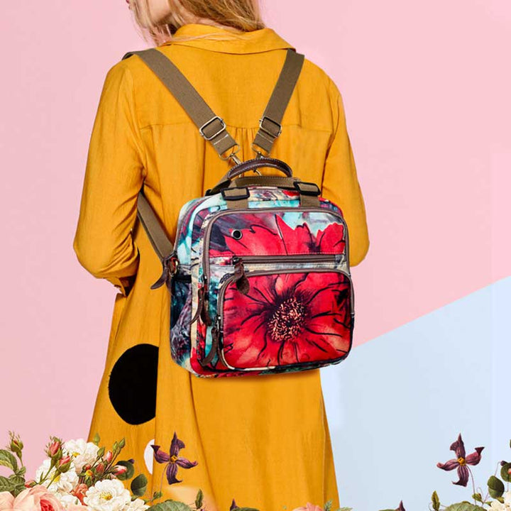 Multifunktionaler wasserdichter Rucksack mit Blumendruck, Wickeltasche mit Blumenmuster, Umhängetasche 