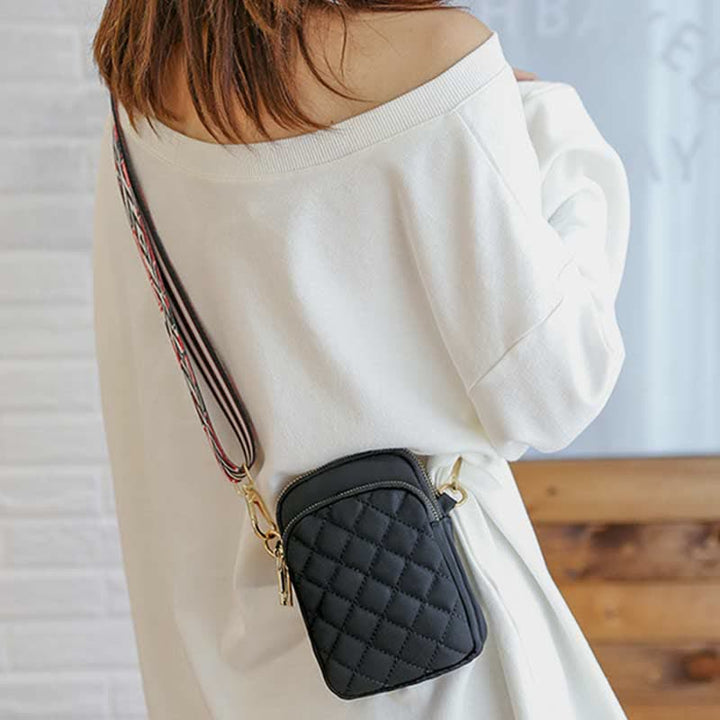 Gesteppte Umhängetasche mit dreifachem Reißverschluss, Handytasche, Schultertasche für Frauen und Mädchen