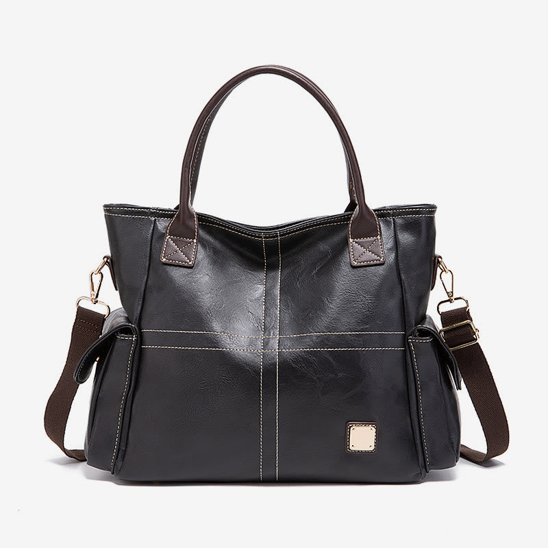 Einfarbige Tote Cross Pattern Ölwachs Leder Damen Handtasche