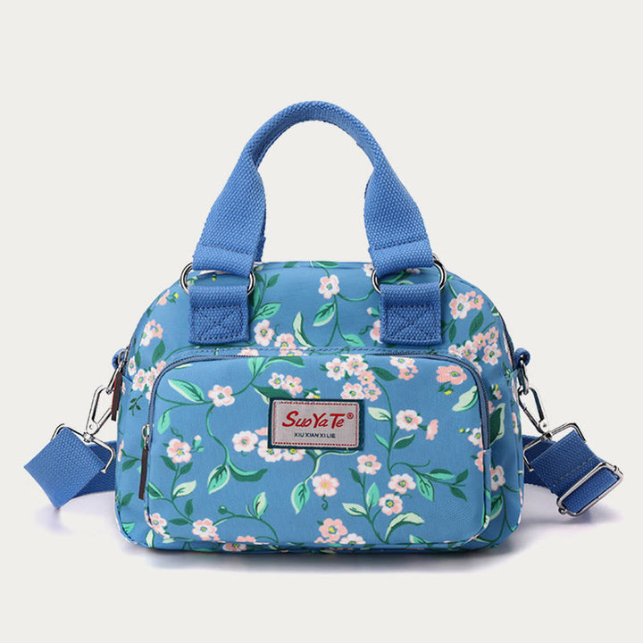 Umhängetasche aus Nylon für Damen, Handtasche mit buntem Blumendruck