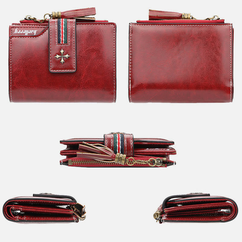 Kurze Bifold Brieftasche Retro Multi Slot Frauen Leder Geldbörse