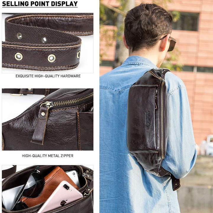 Gürteltasche aus echtem Leder, Brusttasche mit verstellbarem Gürtel