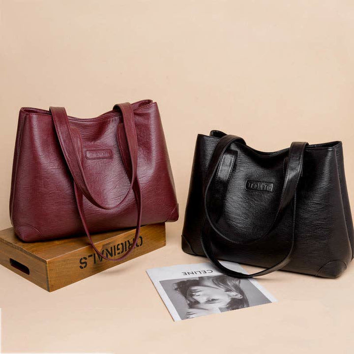 Damen Handtasche aus weichem Kunstleder mit zwei Fächern, Schultertasche