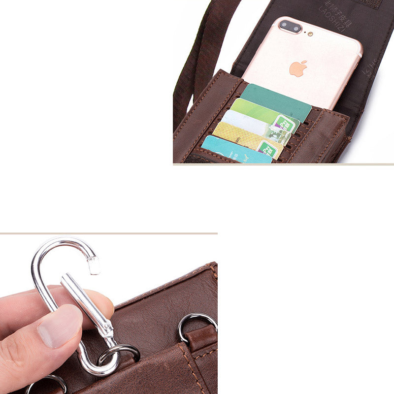 Echtes Leder Geldbörse Clutch Multi-Slot Gürteltasche mit Gürtelschlaufe Crossbody Strap