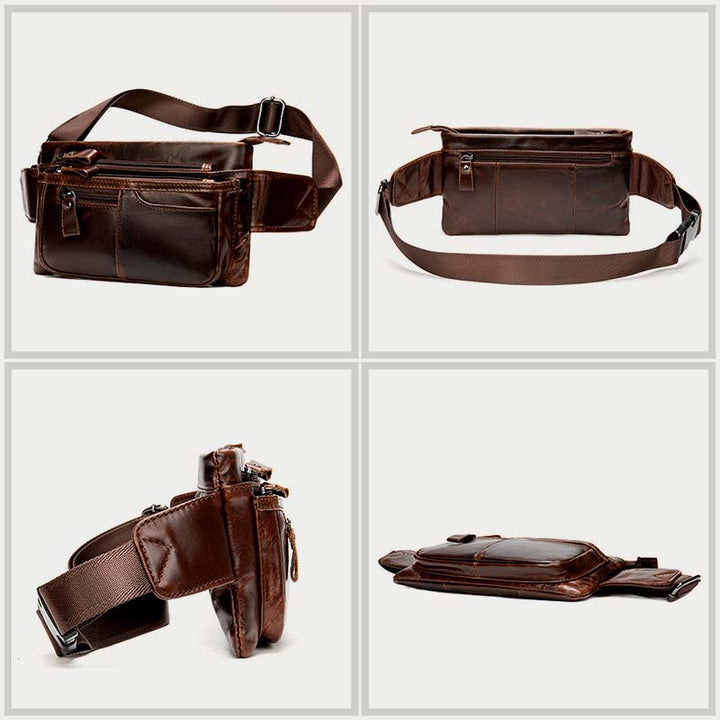 Klassische Sling Bag aus Leder für Herren, Gürteltasche mit verstellbarem Riemen