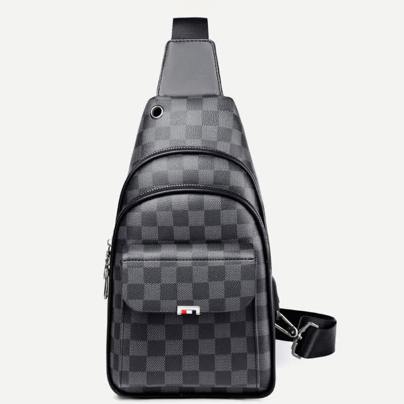 Lässiger Tagesrucksack aus Leder, Schultertasche, Brusttasche mit USB-Ladeanschluss