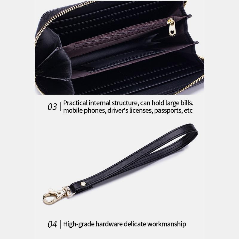 RFID-Geldbörse aus echtem Leder mit Vintage-Blumenprägung