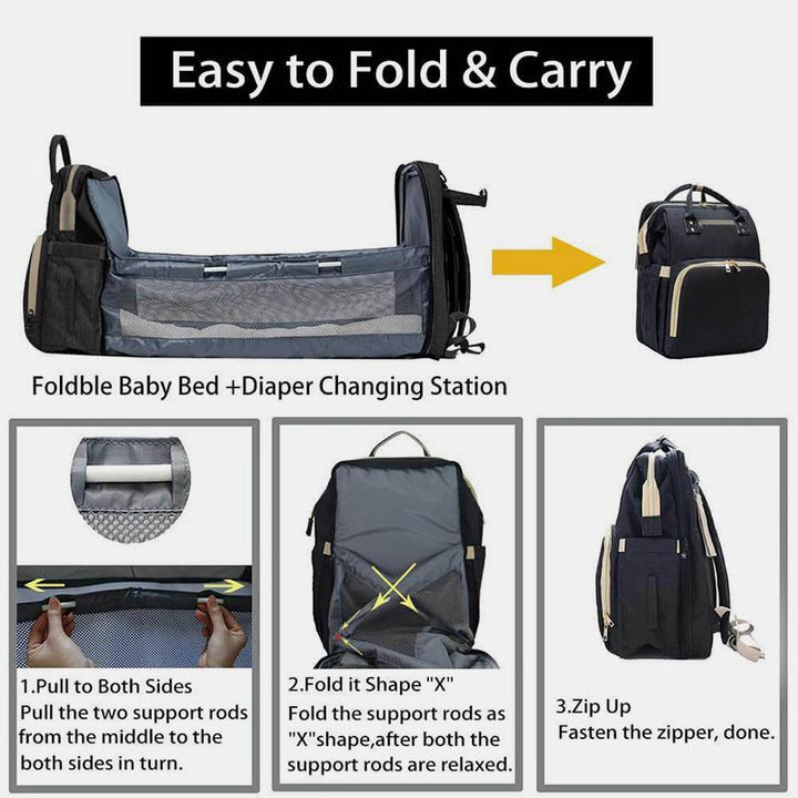 Wickeltasche, tragbarer Reiserucksack mit Wickelunterlage, USB-Aufladung 