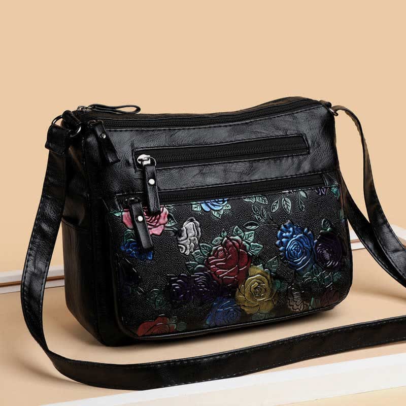 Damen Umhängetasche mit mehreren Taschen und Blumenmuster, geräumige Schulterhandtasche, Geldbörse