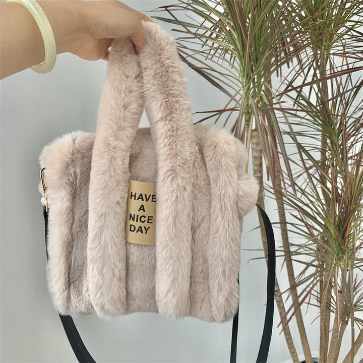 Umhängetasche für Damen, einfarbig, Kunstfell, große Handtasche