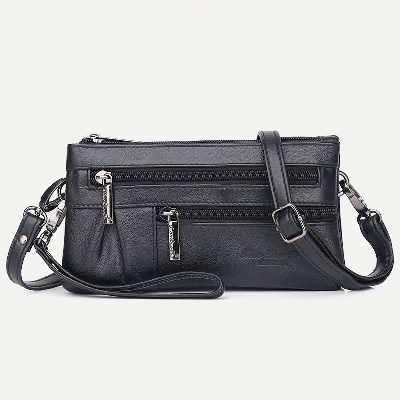 Clutch-Geldbörse für Damen, mehrere Taschen, Echtleder-Geldbörse mit Umhängegurt