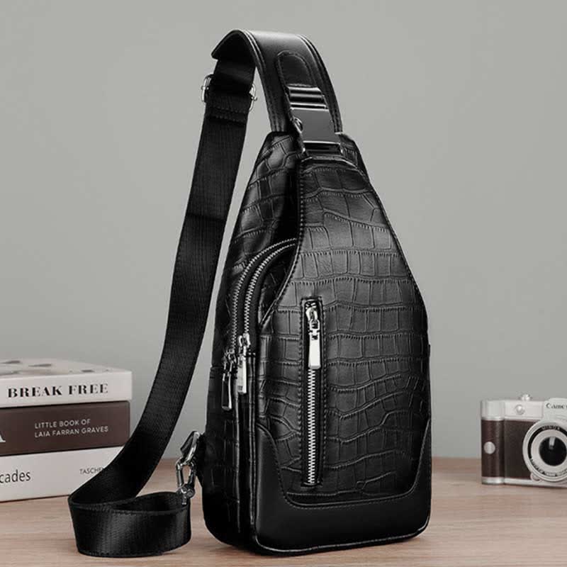 Sling-Rucksack aus Krokodil-Maserungsleder für Herren, Schultertasche, Reise-Tagesrucksack