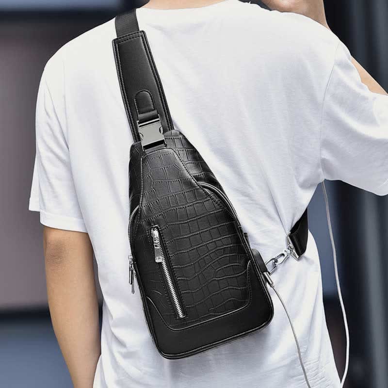 Sling-Rucksack aus Krokodil-Maserungsleder für Herren, Schultertasche, Reise-Tagesrucksack