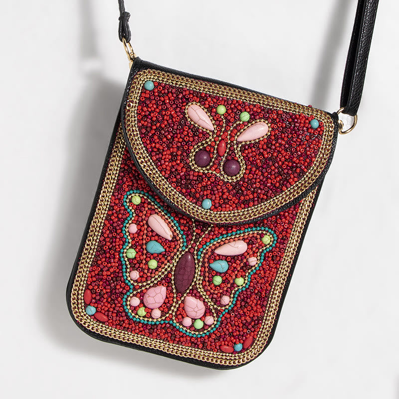 Bohemian Handytasche Damen Muschel Blumen Muster Magnetische Umhängetasche