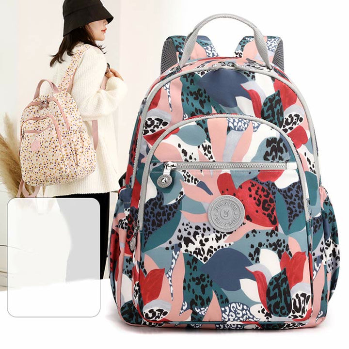Rucksack für Damen, wasserdicht, mit mehreren Fächern, Druck, lässig, Nylon, leicht, Schultasche
